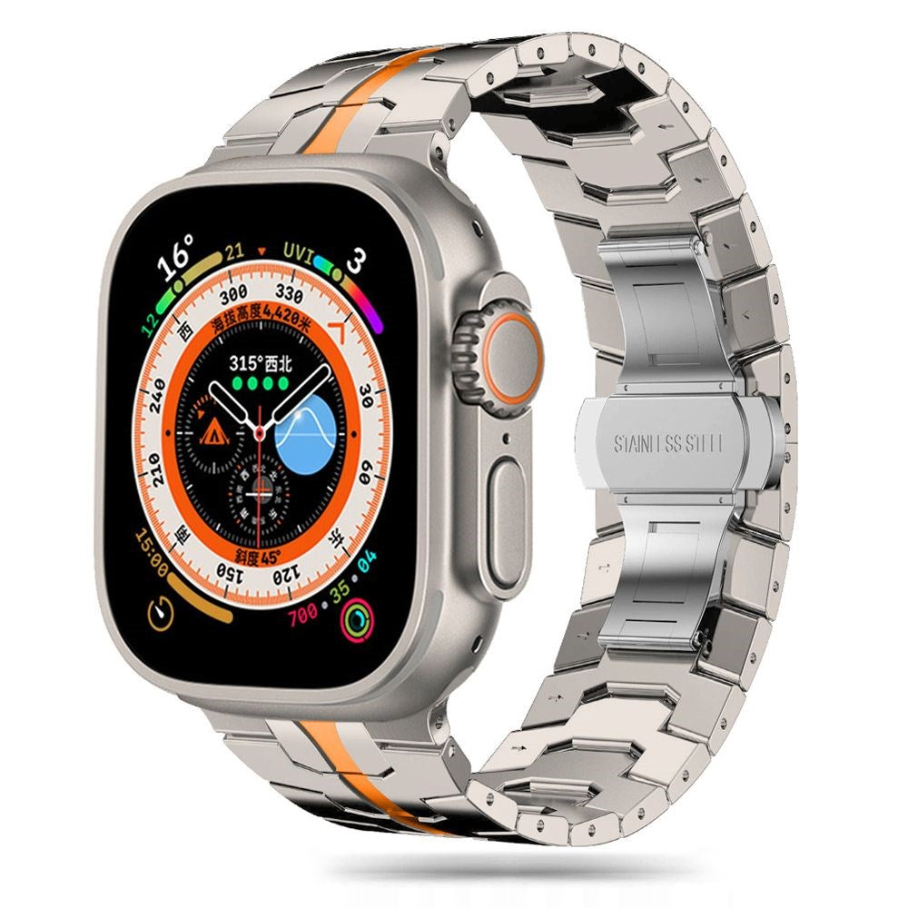 Apple Watch (42/44/SE/45/46/49mm) Tech-Protect Stainless Line Stål Klockarmband - Titanium / Orange