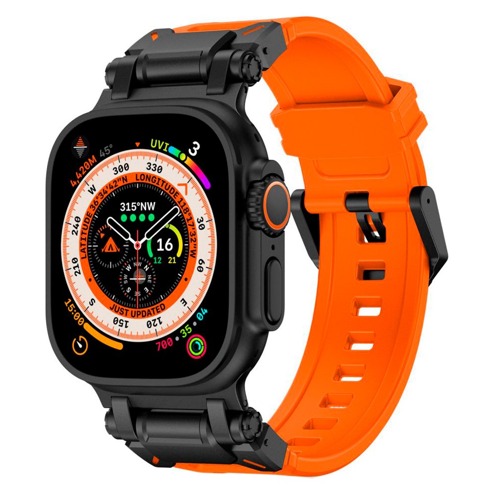 Tech-Protect Apple Watch (42/44/SE/45/46/49mm) Delta Pro Silikonrem - Svart / Orange