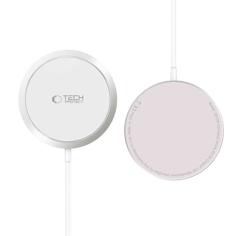 Tech-Protect A34 Magnetisk Trådlös Laddare 15W - MagSafe-Kompatibel - Vit