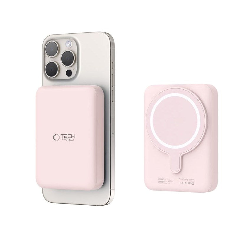 Tech-Protect LifeMag Trådløs Powerbank 10000 mAh - MagSafe Kompatibel - Rosa