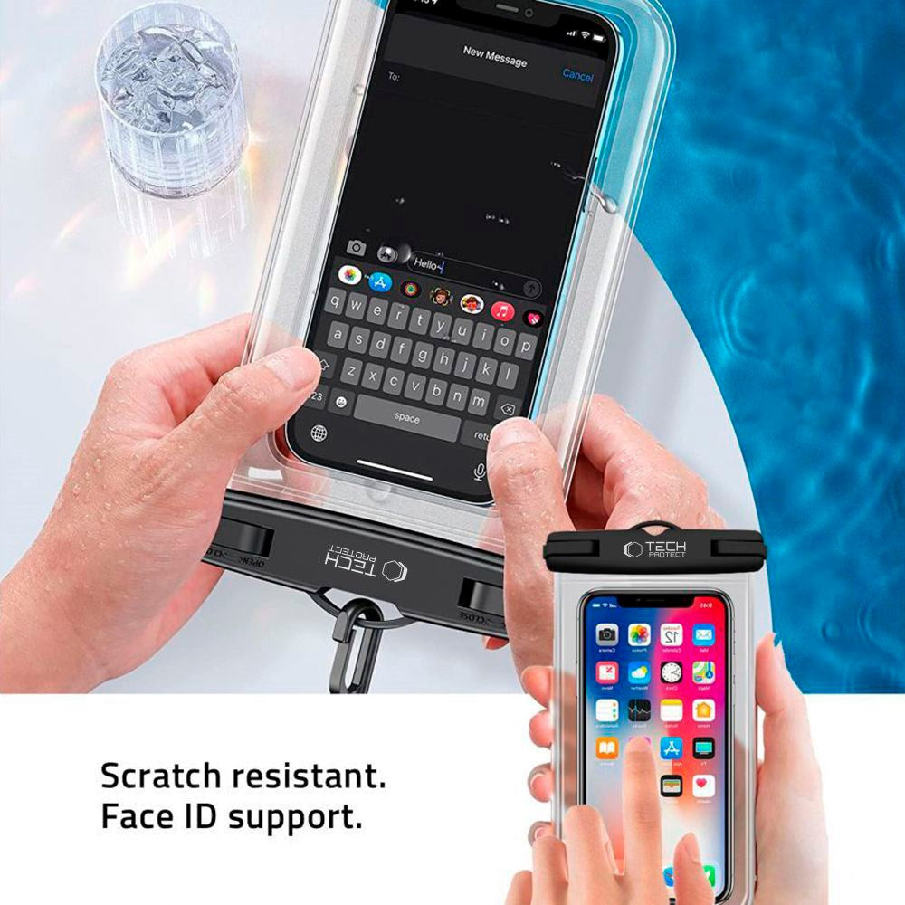 Tech-Protect Universal Waterproof Case Pouch - Svart / Transparent (Max. Telefon: 175 x 100 mm)