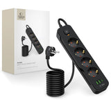 Tech-Protect Multifunktionell Grenuttag med 4 x Uttag / 2 x USB-A / 1 x USB-C - 2m - Svart
