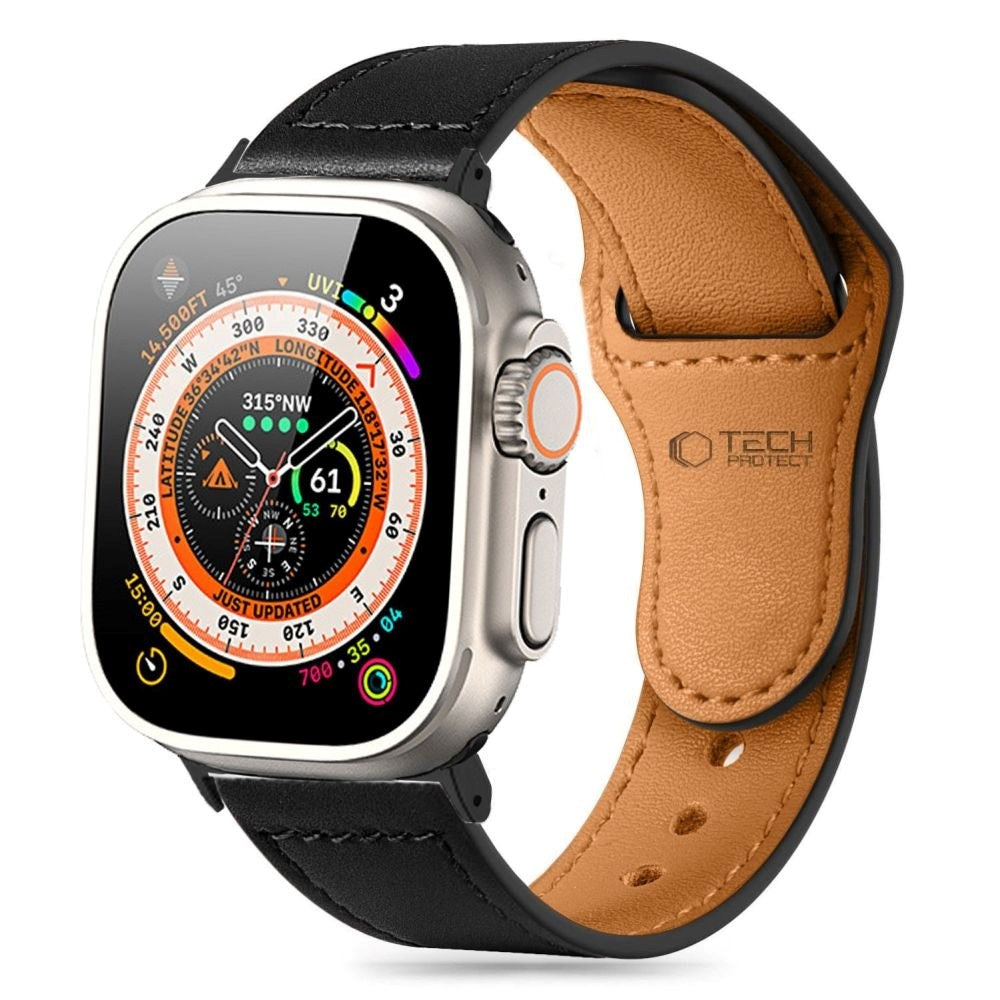 Apple Watch (42/44/SE/45/46/49mm) Tech-Protect Naturalfit Äkta Läder Rem - Black