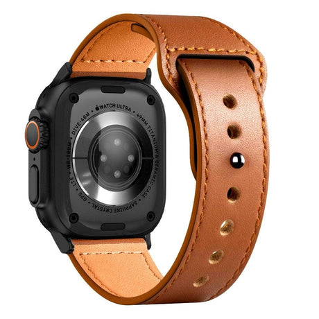 Apple Watch (42/44/SE/45/46/49mm) Tech-Protect Naturalfit Äkta Läder Rem - Brown