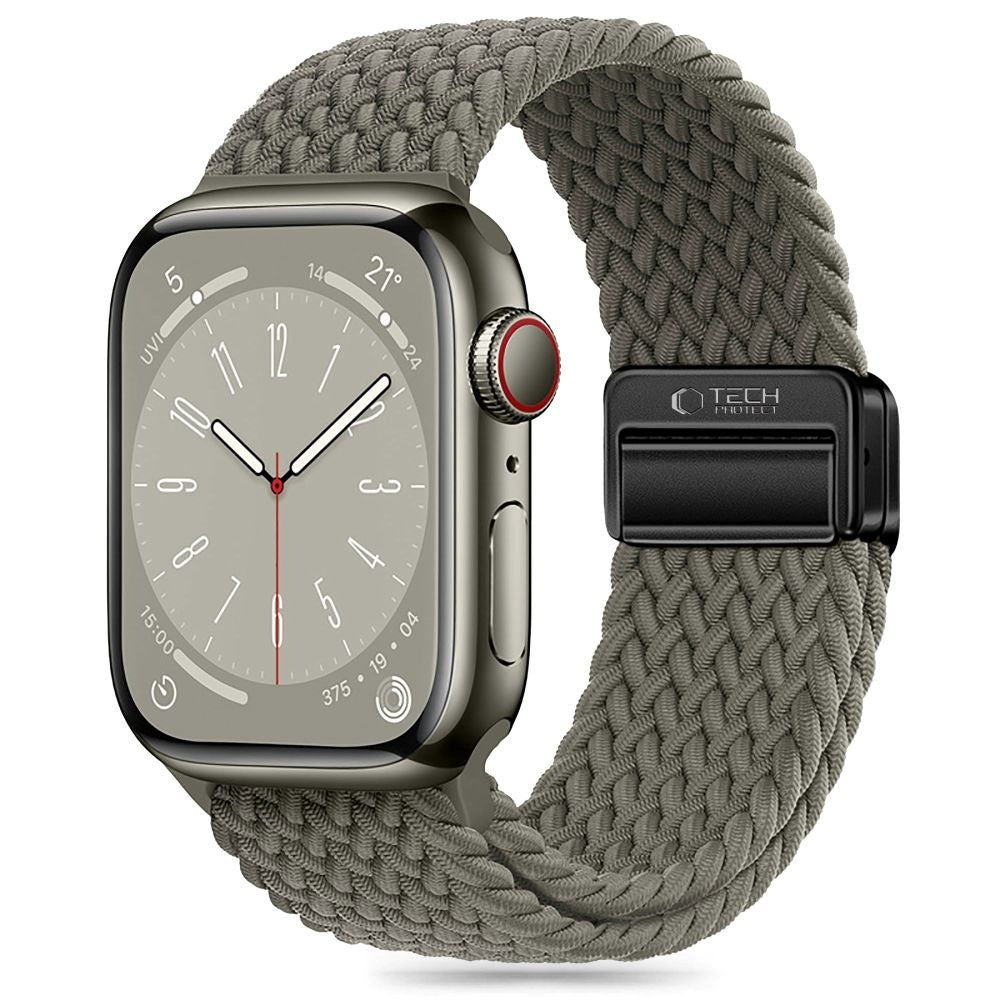 Apple Watch (42/44/SE/45/46/49mm) Tech-Protect Nylon Rem - Grågrön