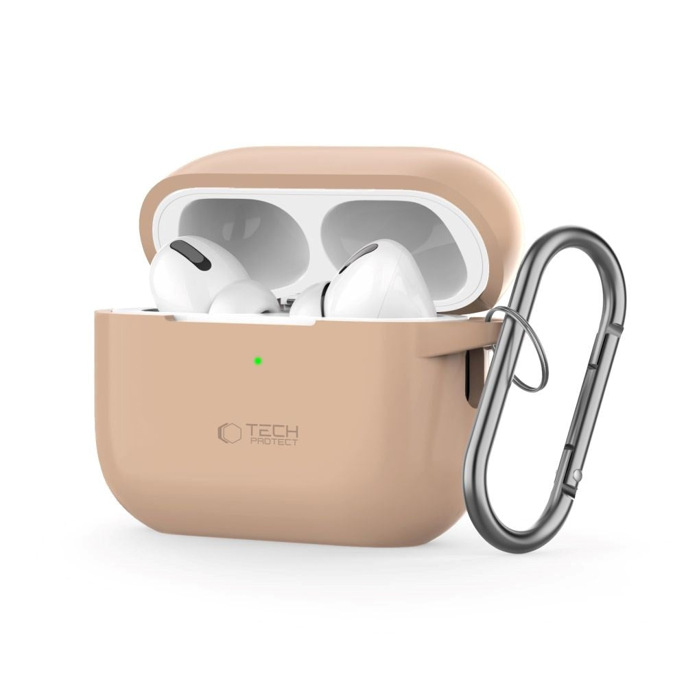 Tech-Protect Apple AirPods Pro (1. & 2. Gen) Silikon Fodral med Karbinhake - Beige