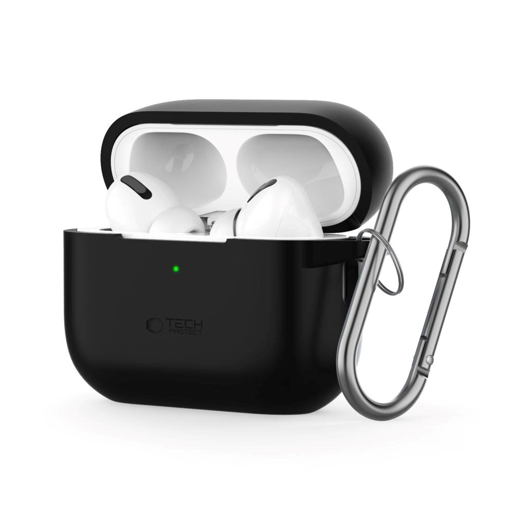 Tech-Protect Apple AirPods Pro (1. & 2. Gen) Silikon Fodral med Karbinhake - Svart