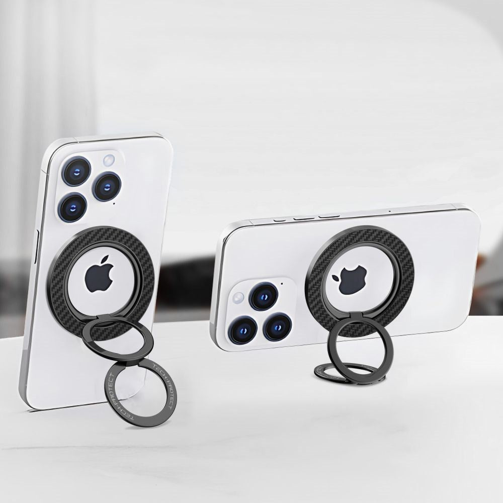 Tech-Protect MagSafe Ringhållare för Mobil med Kolfiberdesign - MagSafe Kompatibel - Svart