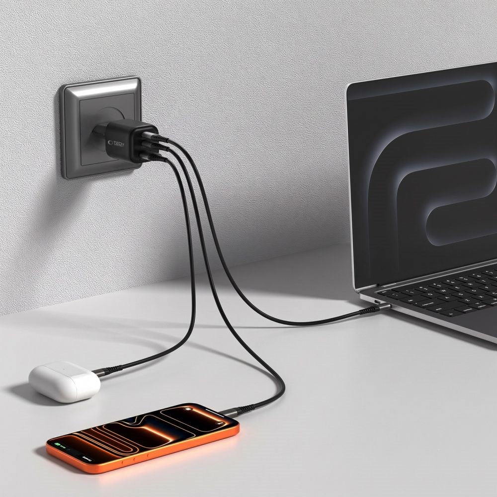 Tech-Protect 100W Väggladdare - 1 x USB-A - 2 x USB-C - Svart