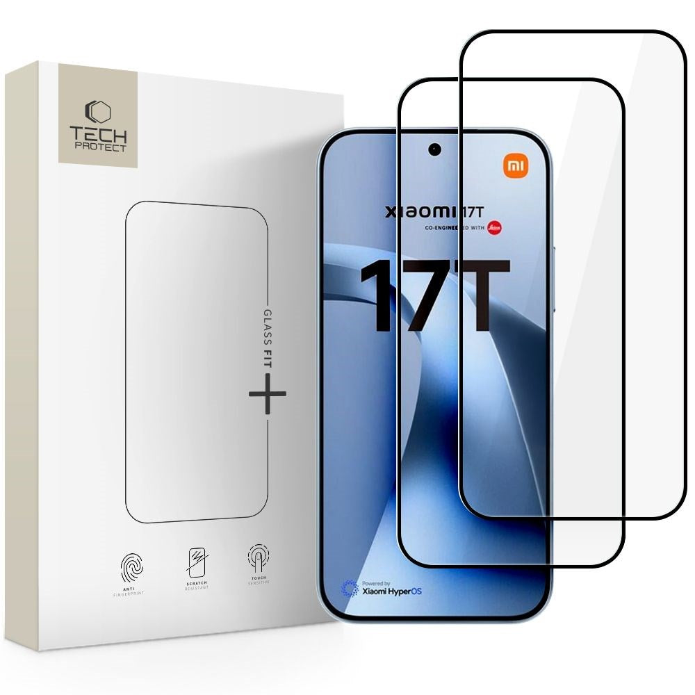 Xiaomi 17T Tech-Protect Glass Fit+ Härdat Skärmskyddsglas - 2 st - Genomskinlig / Svart Kant