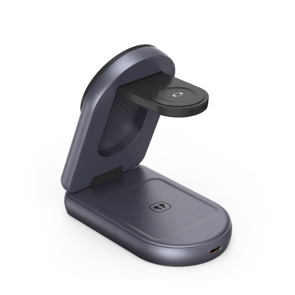 Tech-Protect A53 3-i-1 25W Trådlös Laddare: Smartphone & Smartklocka & Hörlurar - MagSafe / Qi2 Kompatibel - Mörkgrå