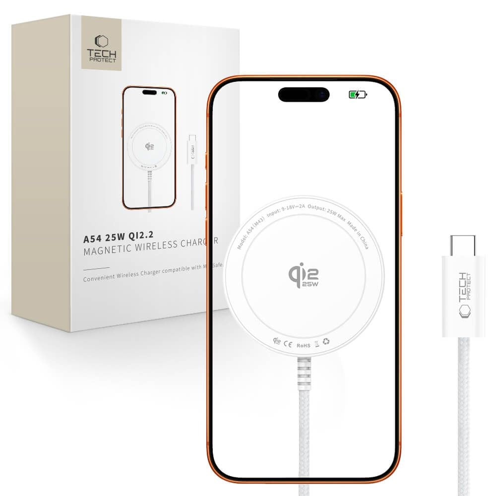 Trådlös MagSafe Laddare Tech-Protect A54 25 W - Vit