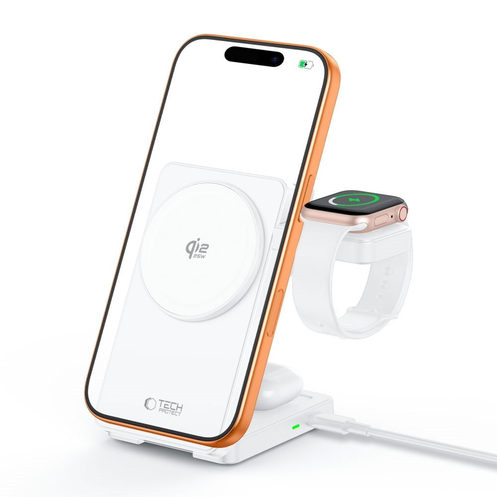 Trådlös 3-i-1 MagSafe Laddare Tech-Protect A56 25 W - Vit