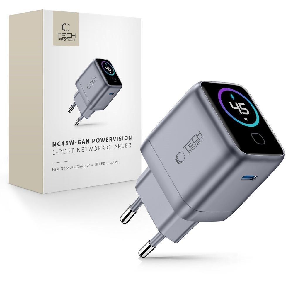 Väggladdare 45 W med USB-C Tech-Protect PowerVision NC45W-GaN - Grå