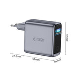 4-i-1 Väggladdare 140W m. 1x USB-A och 3x USB-C Tech-Protect PowerVision NC140W-GaN - Grå