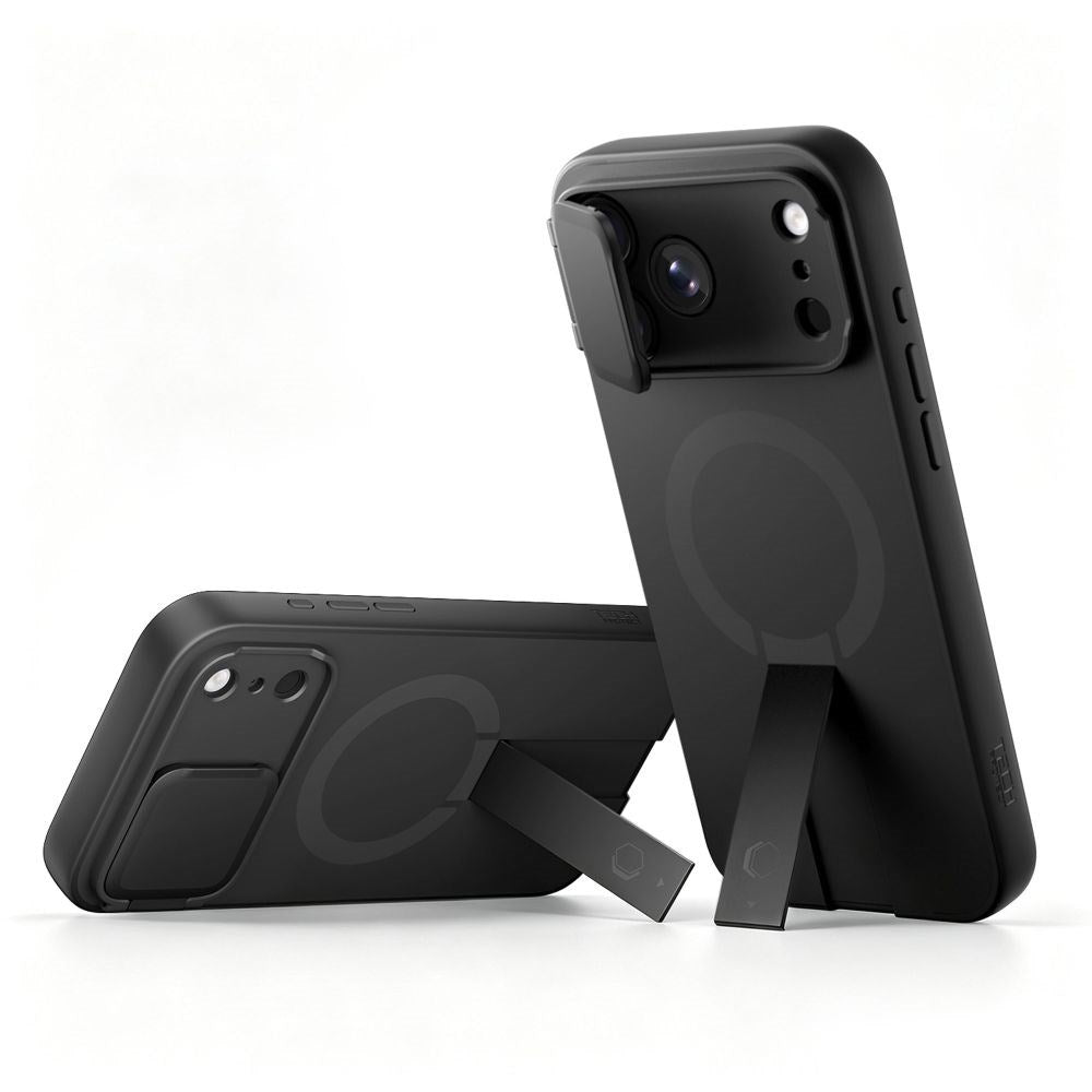 iPhone 18 Pro / 17 Pro Tech-Protect Kevlar Aura Skal m. Kickstand och Cam Slider - MagSafe Kompatibel - Svart