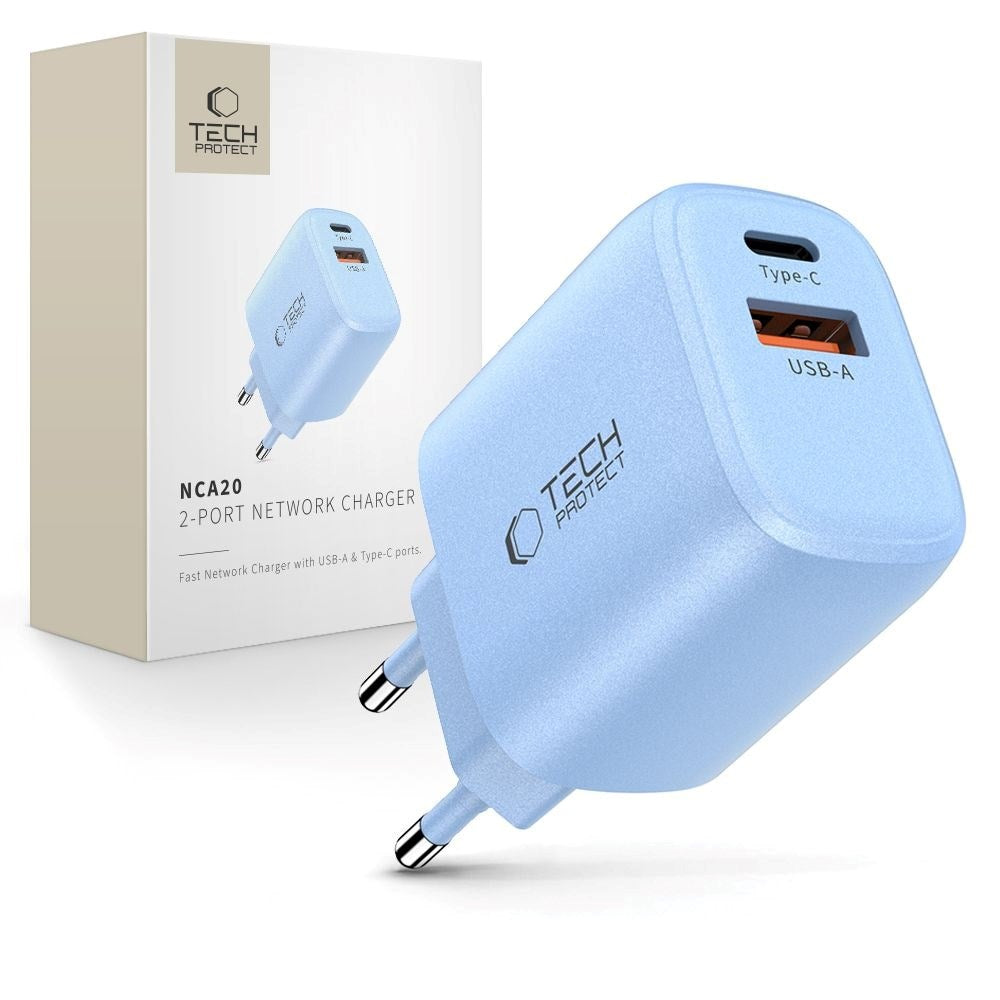 Tech-Protect NCA20 Väggladdare med 20W - 1 x USB-A & 1 x USB-C - Blå