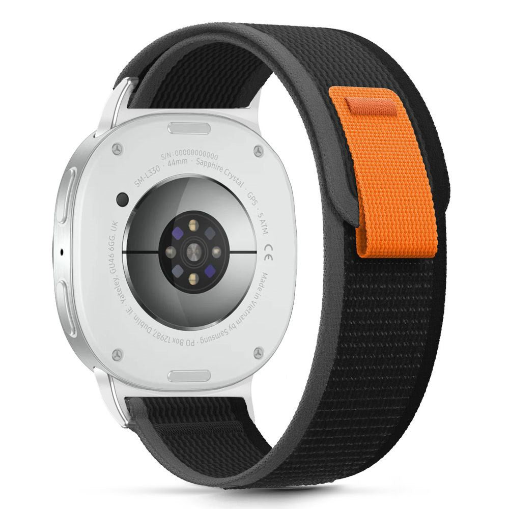 Samsung Galaxy Watch 8 / 9 / Classic (40 / 44 / 46mm) Tech-Protect Nylon Stripe Klockarmband - Svart / Orange
