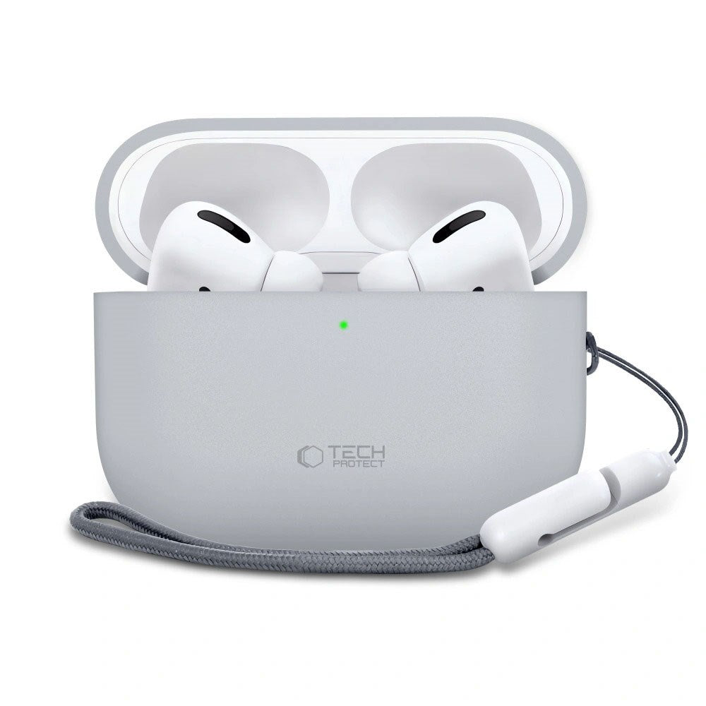 Apple AirPods Pro (3. Gen) Tech-Protect Silikonskydd med Rem - Grå