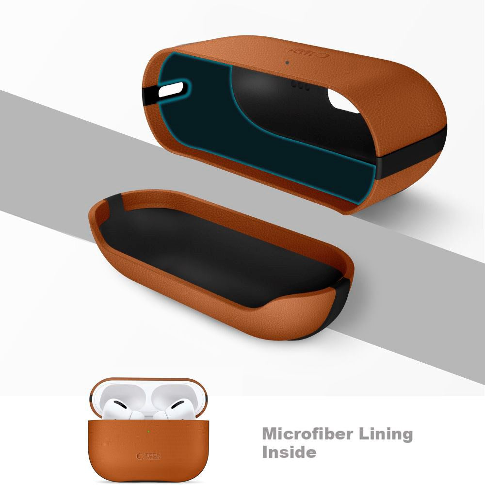 Apple AirPods Pro (3. gen.) Tech-Protect NaturalFit Konstläder Skal m. Rem - Brun