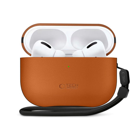Apple AirPods Pro (3. gen.) Tech-Protect NaturalFit Konstläder Skal m. Rem - Brun