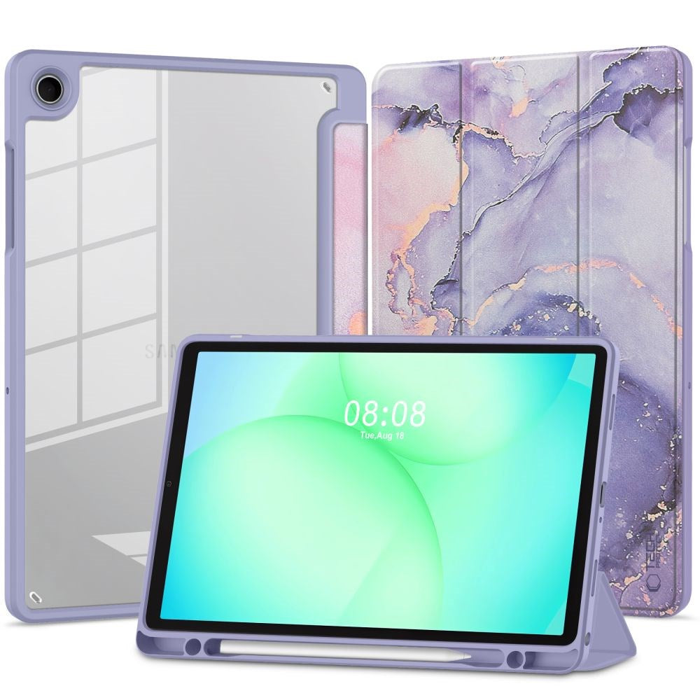 Samsung Galaxy Tab A11 / A9 Tech-Protect SC Pen Hybrid Fodral m. Stylus Hållare- Lila Marble/ Genomskinlig