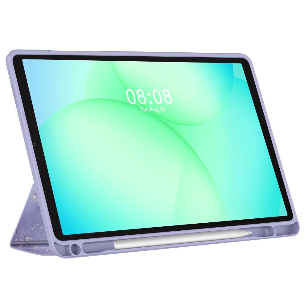 Samsung Galaxy Tab A11 / A9 Tech-Protect SC Pen Hybrid Fodral m. Stylus Hållare- Lila Marble/ Genomskinlig