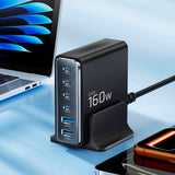 Tech-Protect 160W GaN Bordladdare m. 2 x USB-A & 4 x USB-C – Svart