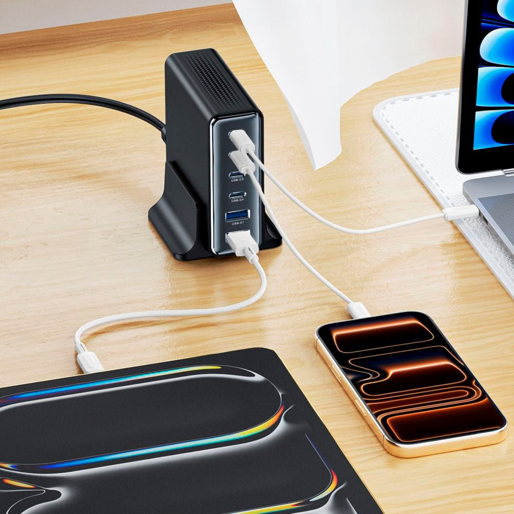 Tech-Protect 160W GaN Bordladdare m. 2 x USB-A & 4 x USB-C – Svart