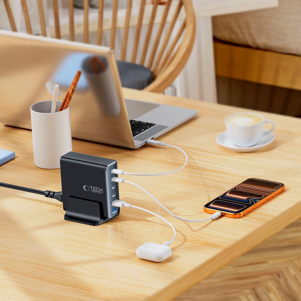 Tech-Protect 160W GaN Bordladdare m. 2 x USB-A & 4 x USB-C – Svart