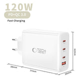 Tech-Protect 120W GaN Väggladdare m. 1 x USB-A & 3 x USB-C – Vit