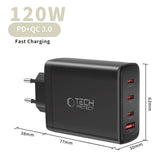 Tech-Protect 120W GaN Väggladdare m. 1 x USB-A & 3 x USB-C – Svart
