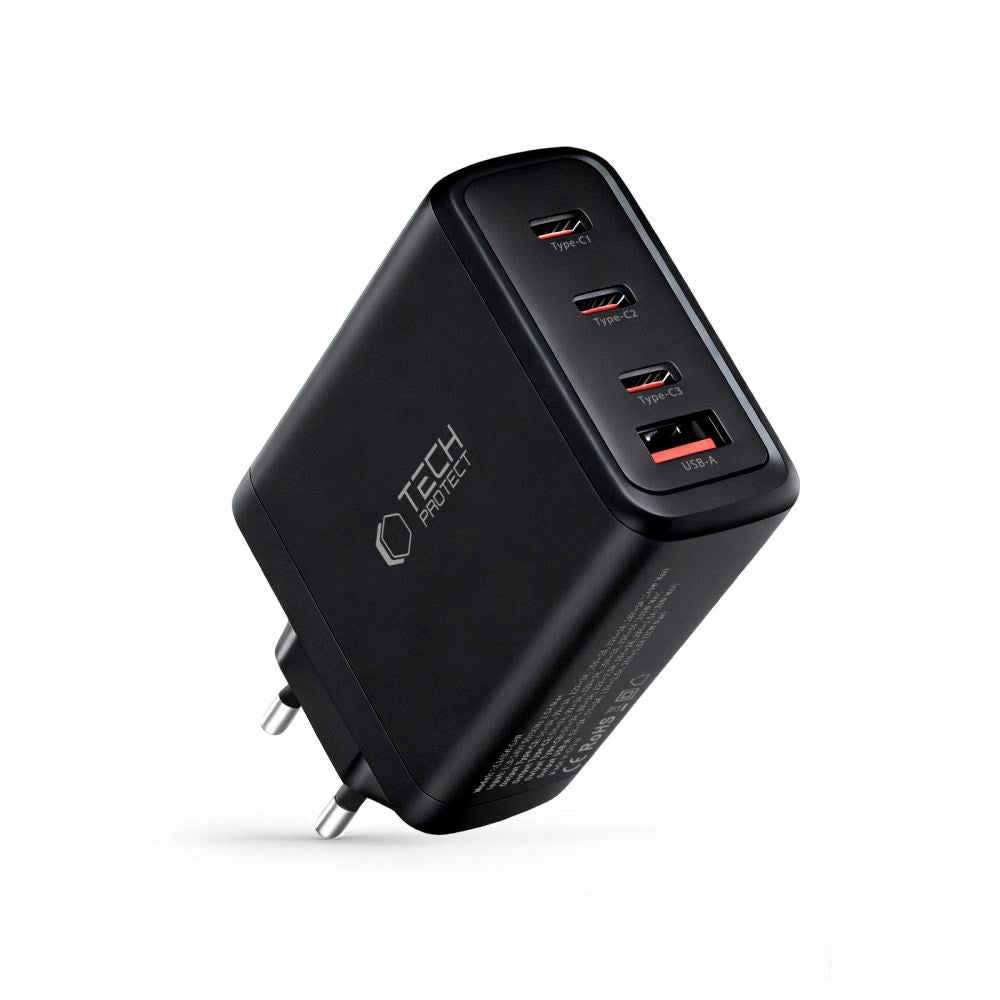Tech-Protect 140W GaN Väggladdare m. 1 x USB-A & 3 x USB-C – Svart