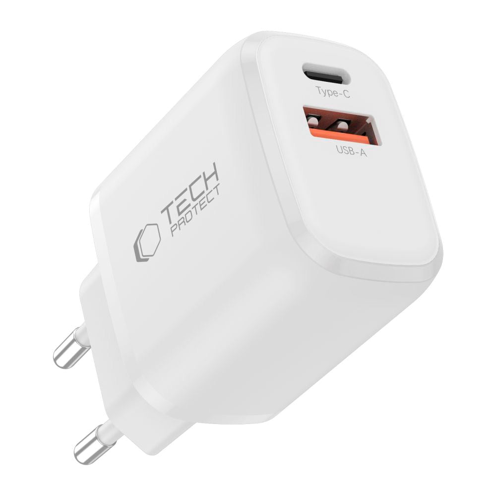 Tech-Protect 45W Väggladdare m. 1 x USB-C & 1 x USB-A - Vit