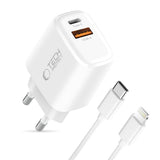 Tech-Protect 45W Väggladdare m. Lightning Kabel - 1 x USB-C & 1 x USB-A - Vit