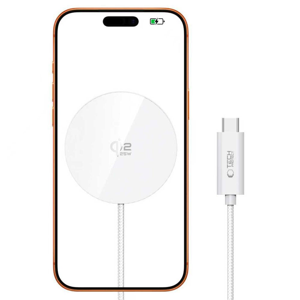 Tech-Protect 25W Qi2 Magnetisk Trådlös Laddare - MagSafe Kompatibel - Vit