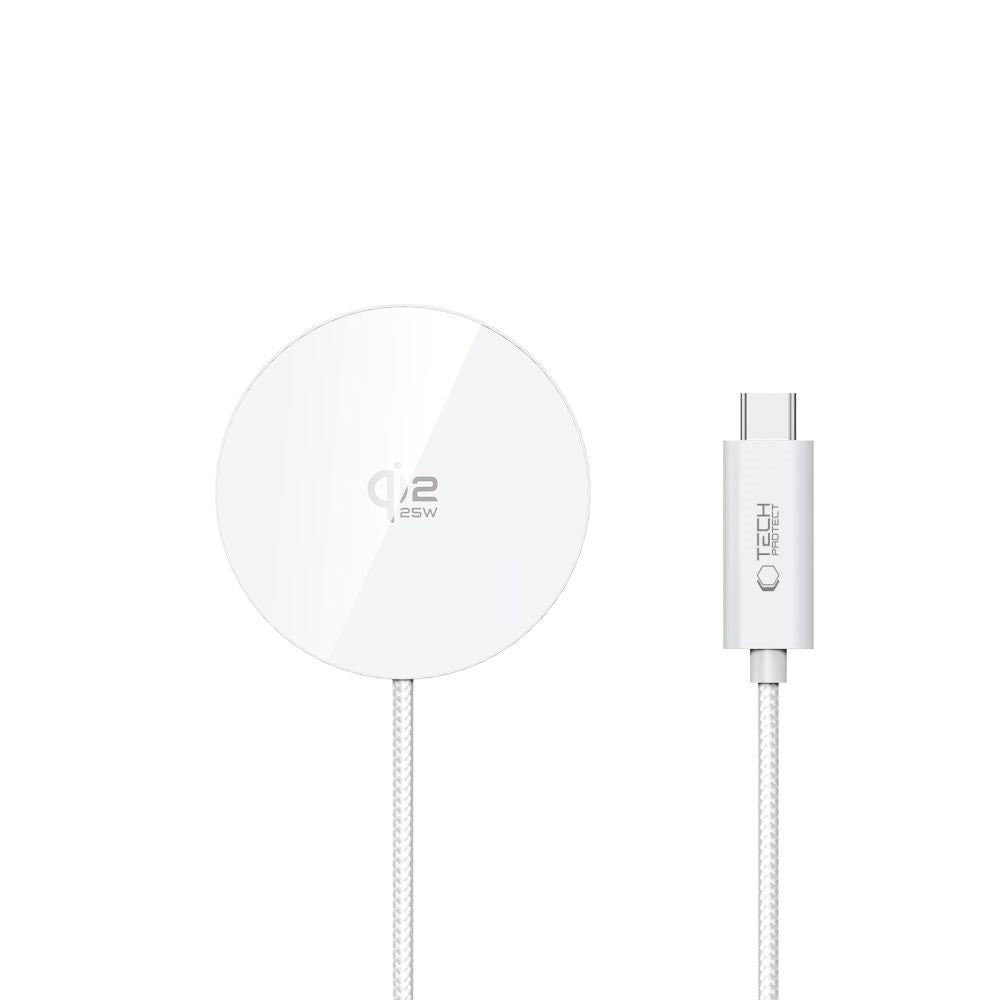 Tech-Protect 25W Qi2 Magnetisk Trådlös Laddare - MagSafe Kompatibel - Vit