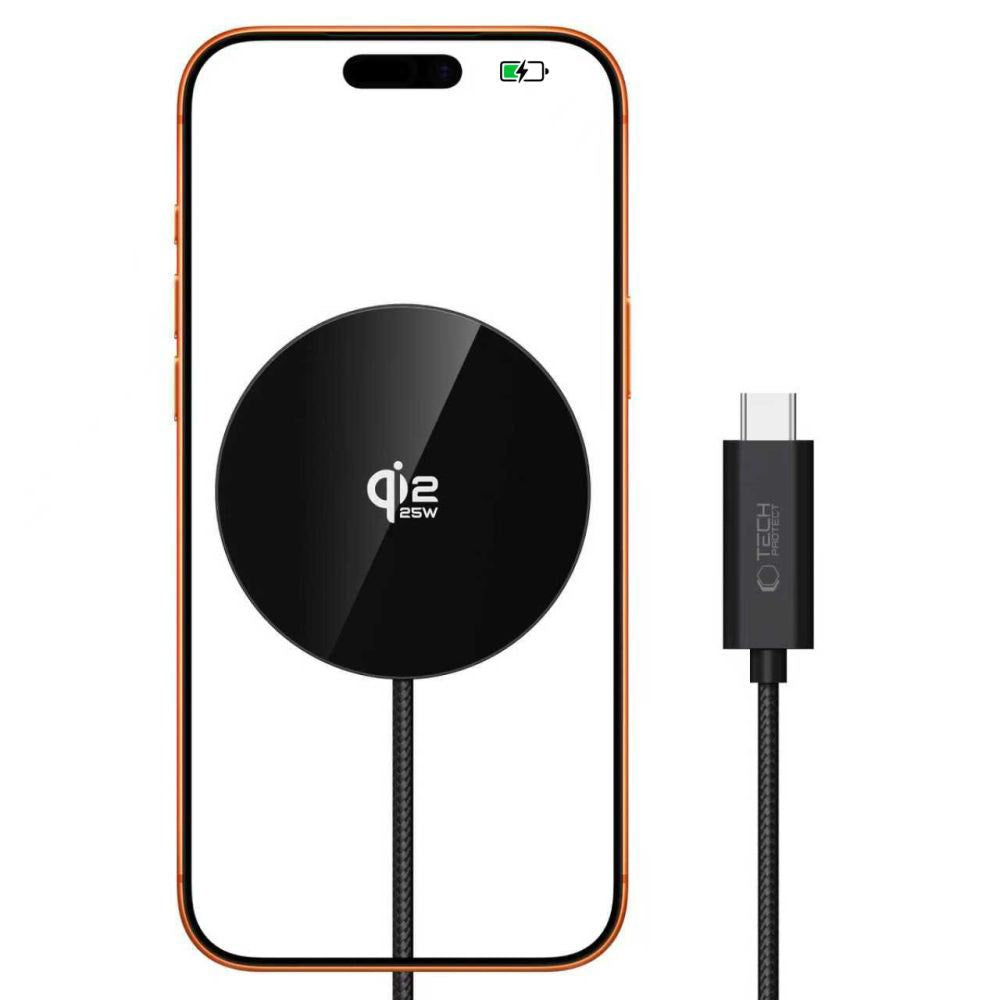 Tech-Protect 25W Qi2 Magnetisk Trådlös Laddare - MagSafe Kompatibel - Svart