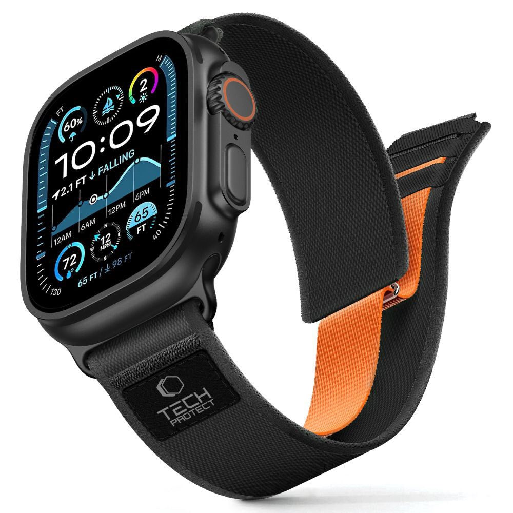 Apple Watch (44/SE/45/46/49Mm) Tech-Protect Nylon Elite Armband - Svart / Orange
