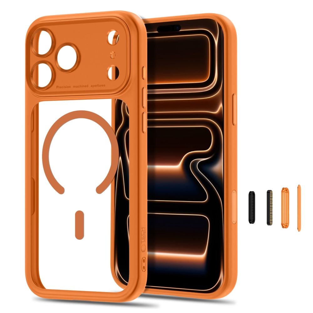 iPhone 18 Pro / 17 Pro Tech-Protect MagPeak Skal - MagSafe Kompatibel - Orange / Transparent