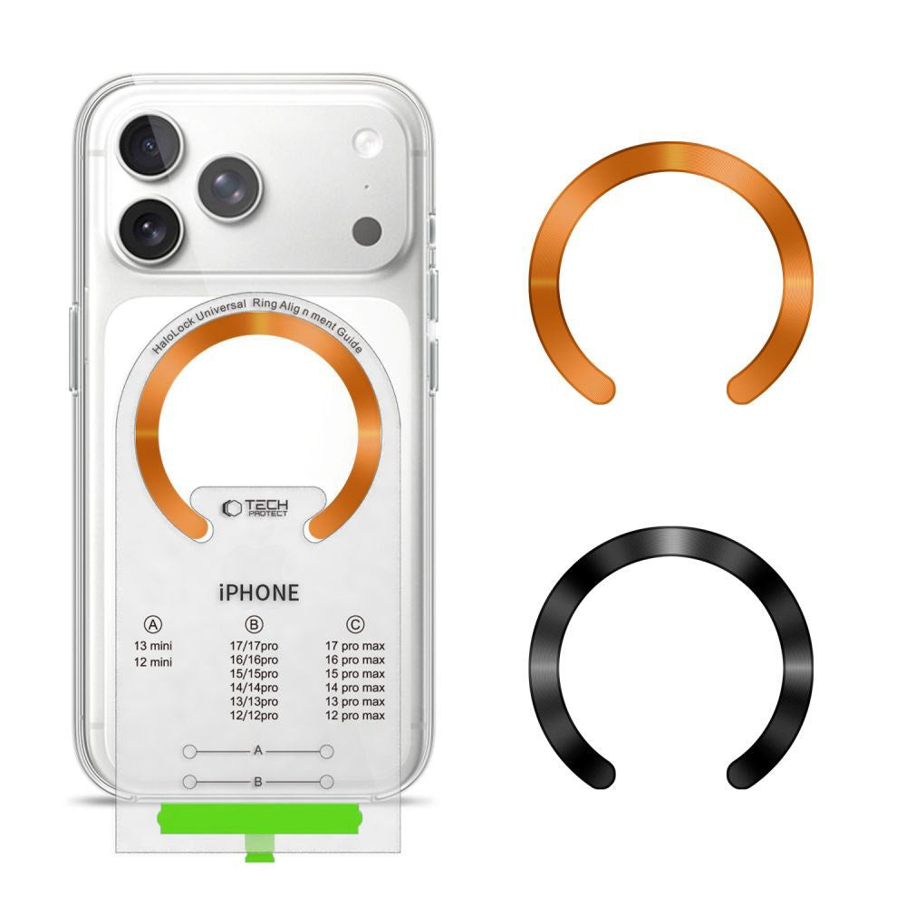 Tech-Protect MagSafe Kompatibel Magnetisk Ring m. Installationsram - 2 st - Orange / Svart