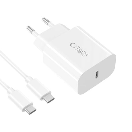 Tech-Protect 20W Väggladdare m. 1 x USB-C Kabel – Vit