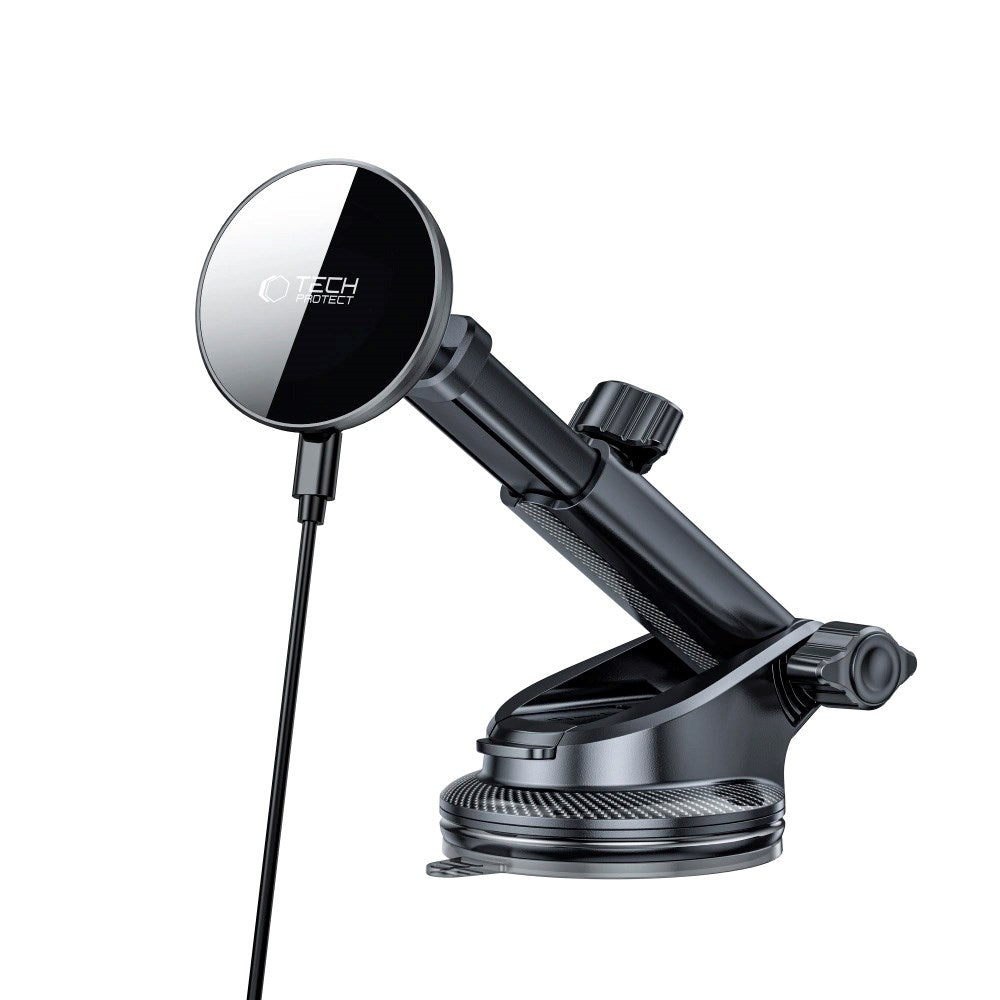 Tech-Protect 15W Magnetisk Trådlös Billaddare - Instrumentbräda & Ventilationsfäste - MagSafe Kompatibel - Svart