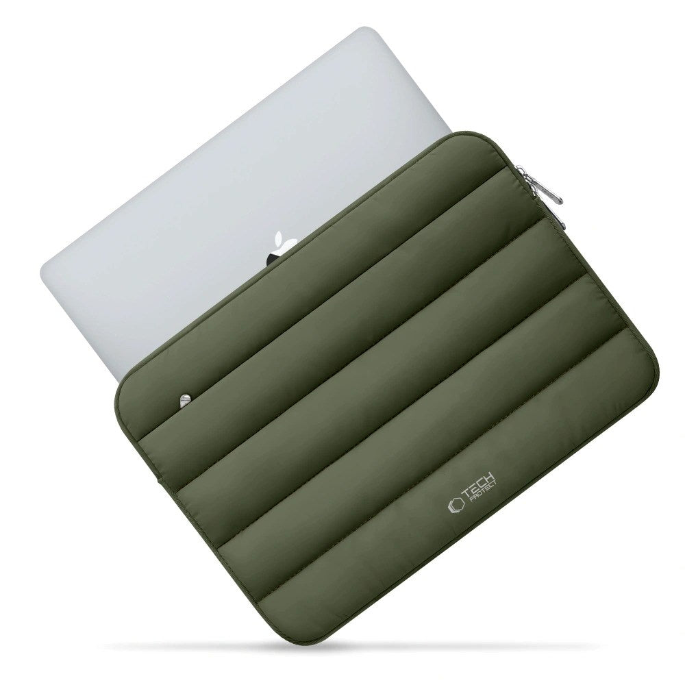 Tech-Protect Fluffy MacBook / Laptop 15-16" (27 x 38 cm) Sleeve med Extra Blixtlåsficka - Mörkgrön