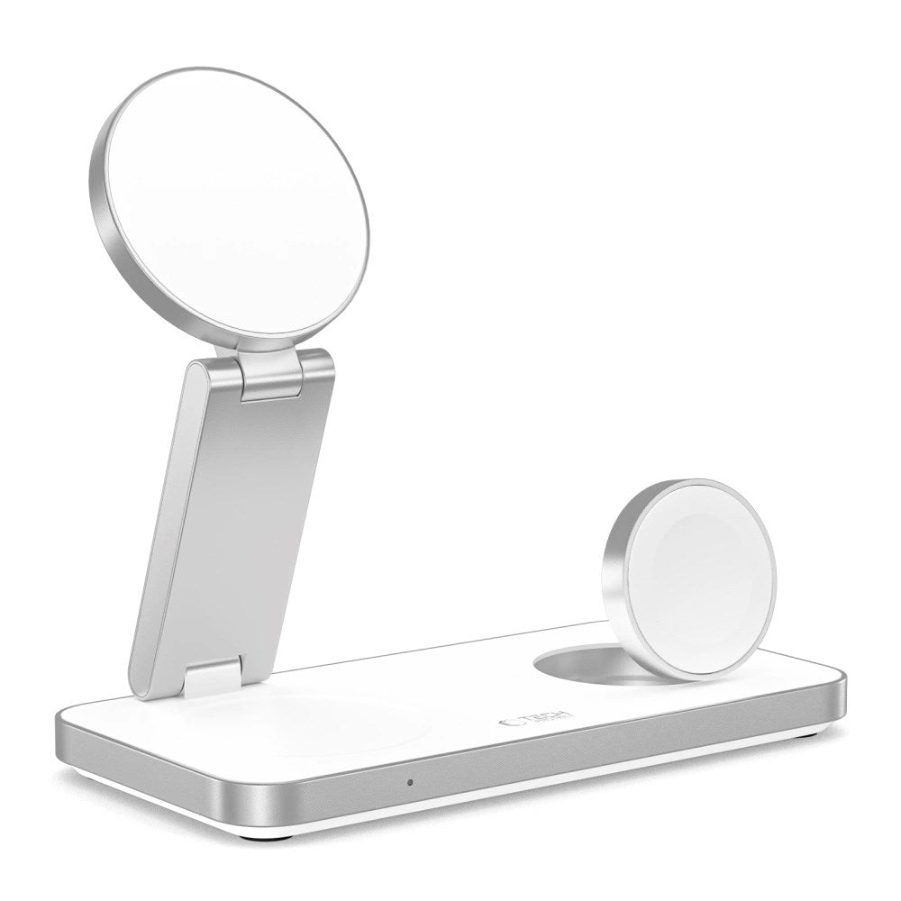 Tech-Protect 3-i-1 Magnetisk Trådlös Laddare - MagSafe Kompatibel - 15W - Vit
