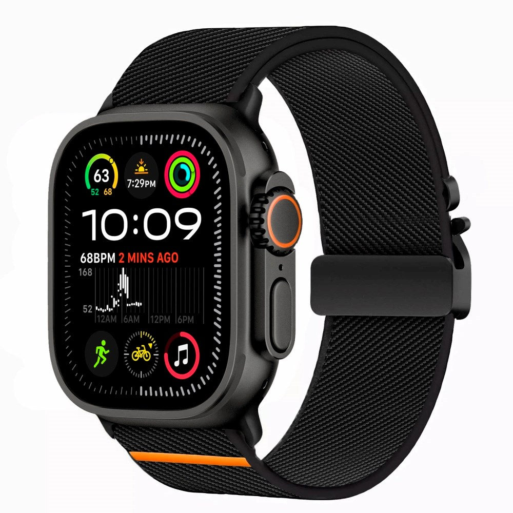 Apple Watch (42 / 44 / SE / 45 / 46 / 49mm) Tech-Protect Nylon Rem m. Metallås - Svart