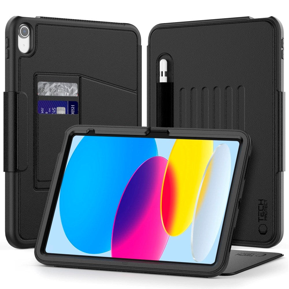 iPad 11" (2025) / iPad 10.9" (2024 / 2022) Tech-Protect Flip Fodral m. Kortficka & Penn Hållare - Svart