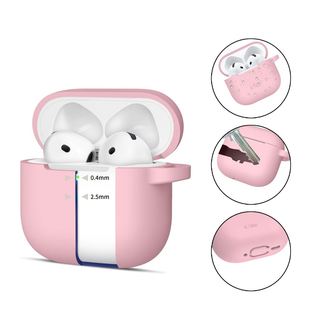 Tech-Protect Apple AirPods 4 Silikon Fodral med Karbinhake - Rosa