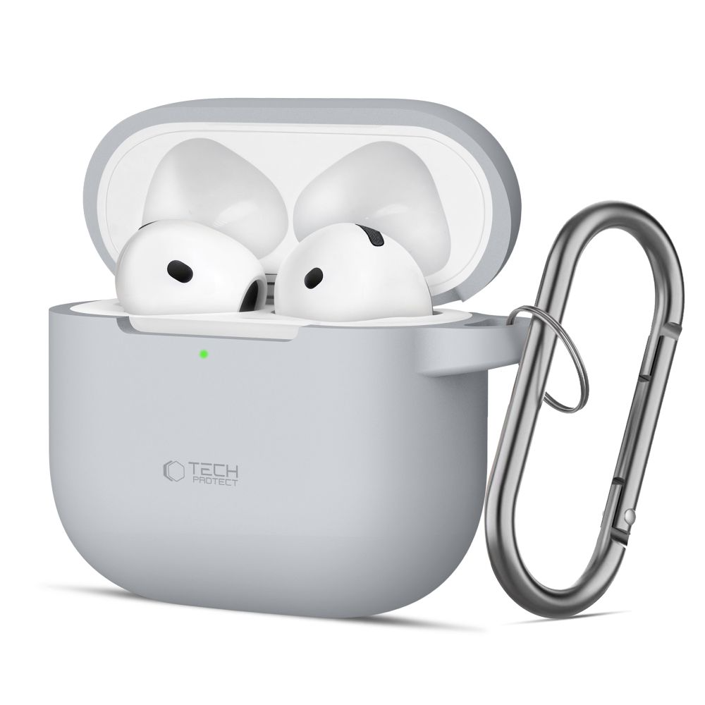 Tech-Protect Apple AirPods 4 Silikon Fodral med Karbinhake - Grå