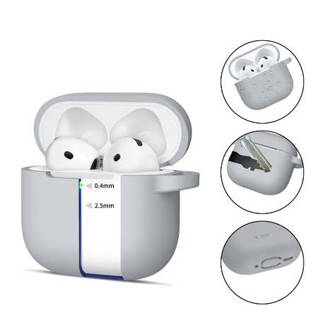 Tech-Protect Apple AirPods 4 Silikon Fodral med Karbinhake - Grå